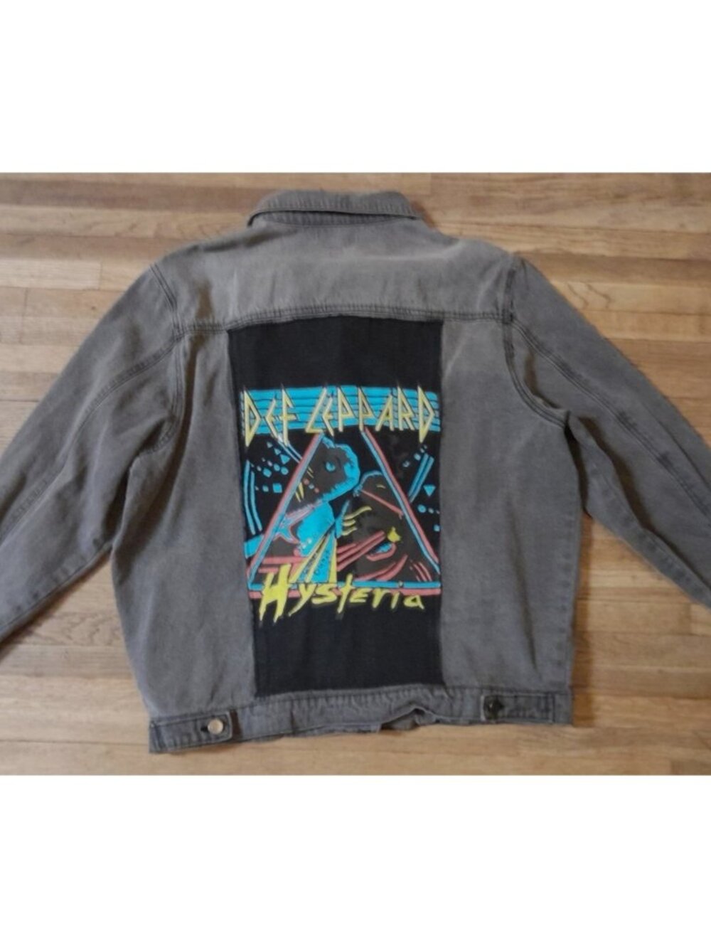 Vtg By Junk Food Womens Denim Jacket Def Leppard 80s Rock Goth Grunge Metal L